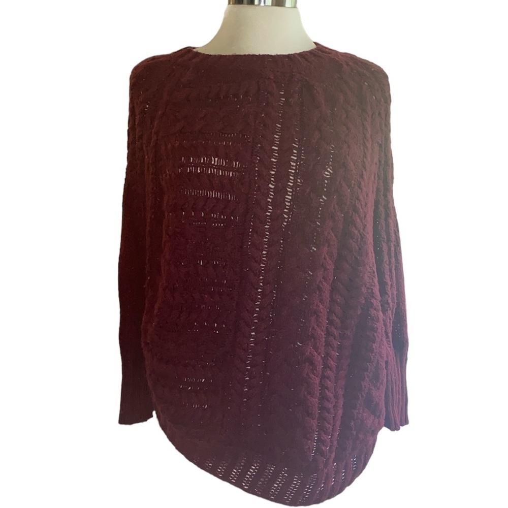 Angel of the North sweater pullover cableknit rounded bottom short sleeves Sz XS